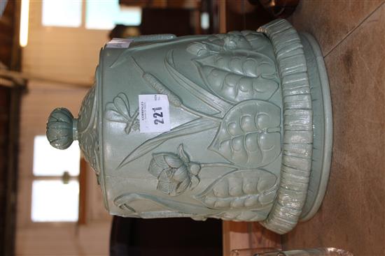 Victorian celadon- green stoneware cheese bell and stand